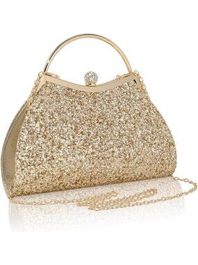 Women Sequin Gold  Glitter Pleated Clutch Purse For Sparkly Evening Wedding Bag